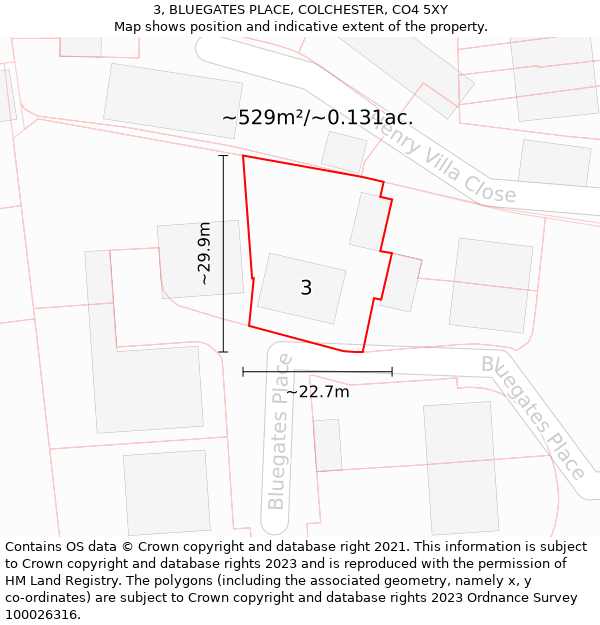 3, BLUEGATES PLACE, COLCHESTER, CO4 5XY: Plot and title map