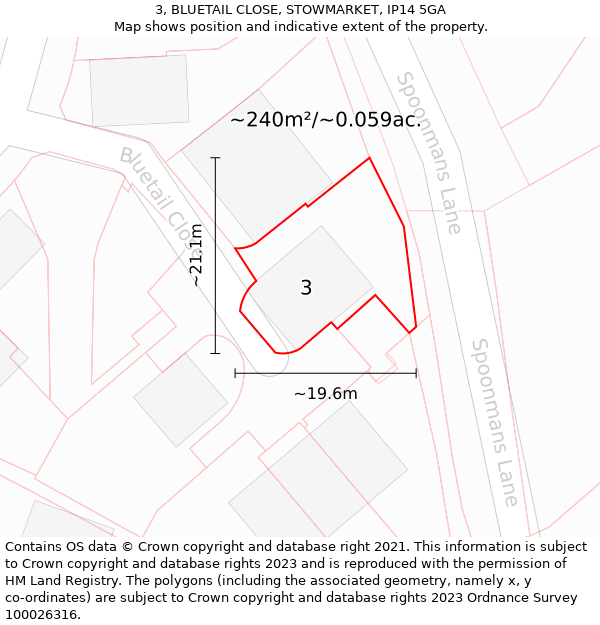 3, BLUETAIL CLOSE, STOWMARKET, IP14 5GA: Plot and title map