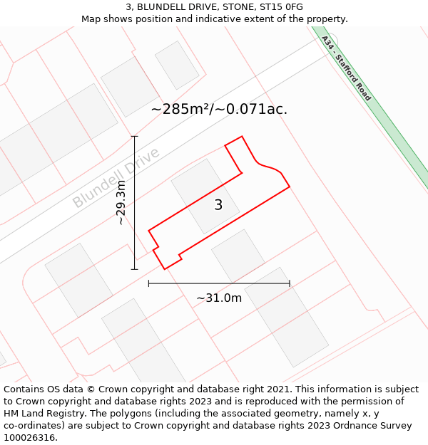 3, BLUNDELL DRIVE, STONE, ST15 0FG: Plot and title map