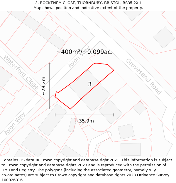 3, BOCKENEM CLOSE, THORNBURY, BRISTOL, BS35 2XH: Plot and title map