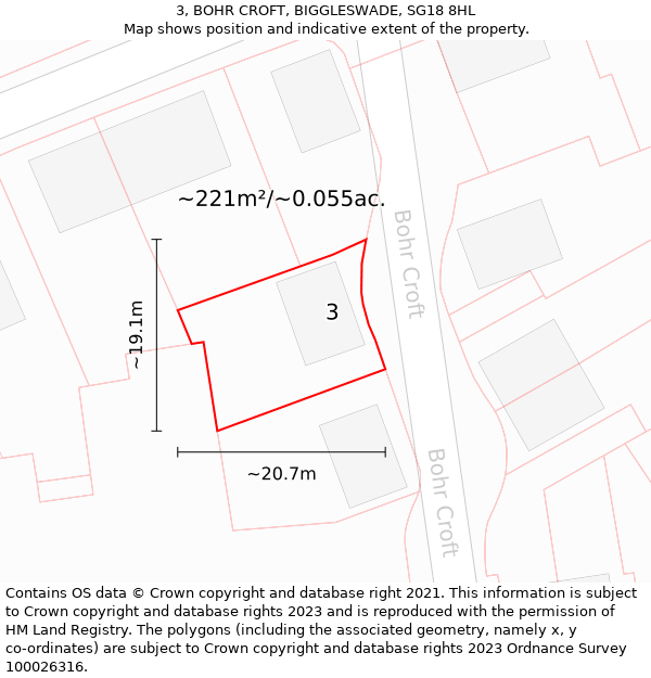 3, BOHR CROFT, BIGGLESWADE, SG18 8HL: Plot and title map