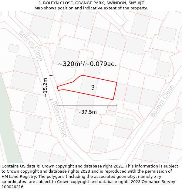 3, BOLEYN CLOSE, GRANGE PARK, SWINDON, SN5 6JZ: Plot and title map