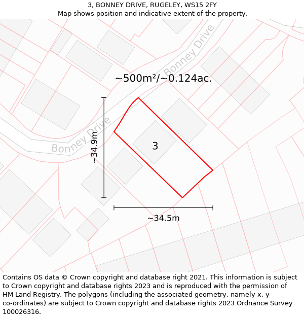 3, BONNEY DRIVE, RUGELEY, WS15 2FY: Plot and title map