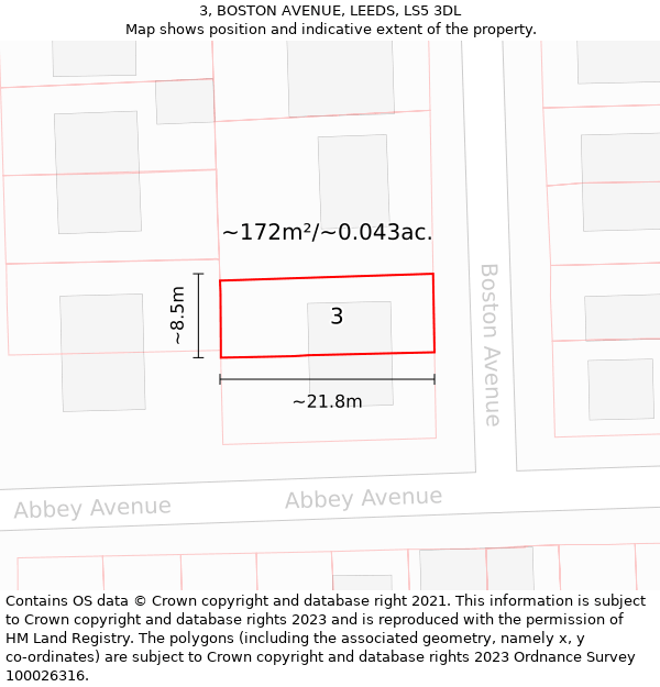 3, BOSTON AVENUE, LEEDS, LS5 3DL: Plot and title map