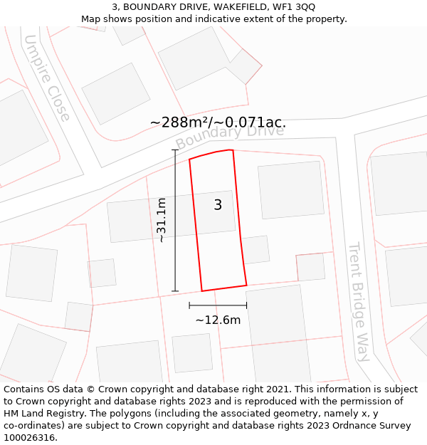 3, BOUNDARY DRIVE, WAKEFIELD, WF1 3QQ: Plot and title map