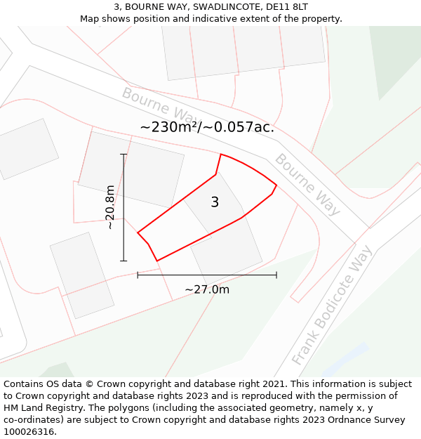 3, BOURNE WAY, SWADLINCOTE, DE11 8LT: Plot and title map