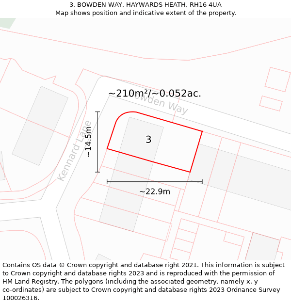 3, BOWDEN WAY, HAYWARDS HEATH, RH16 4UA: Plot and title map