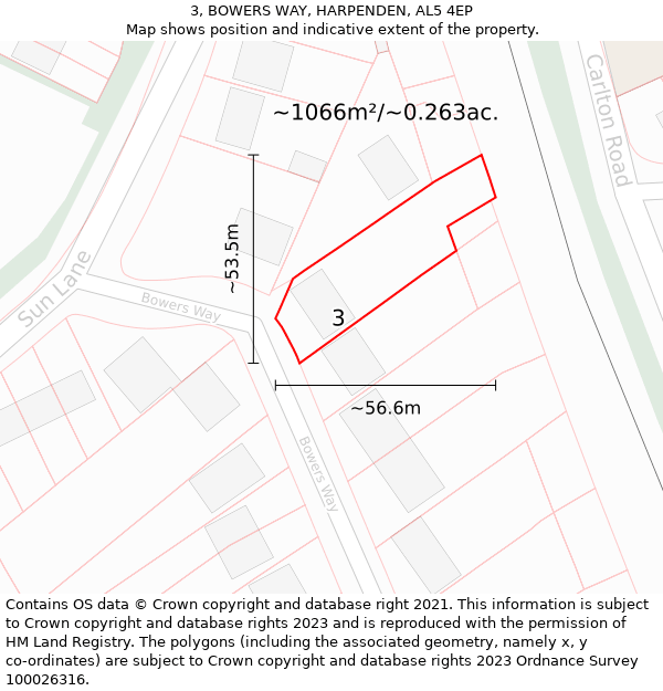 3, BOWERS WAY, HARPENDEN, AL5 4EP: Plot and title map