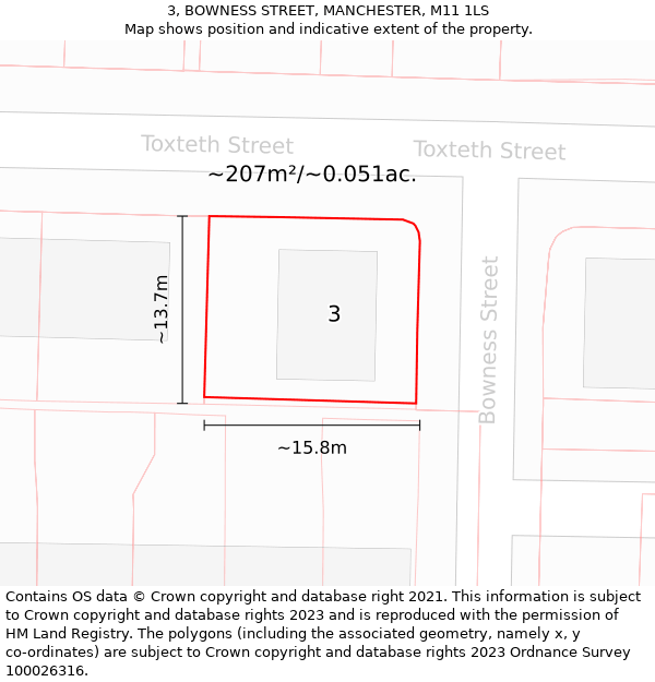 3, BOWNESS STREET, MANCHESTER, M11 1LS: Plot and title map