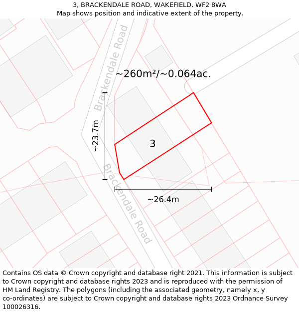 3, BRACKENDALE ROAD, WAKEFIELD, WF2 8WA: Plot and title map