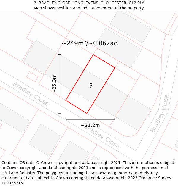 3, BRADLEY CLOSE, LONGLEVENS, GLOUCESTER, GL2 9LA: Plot and title map