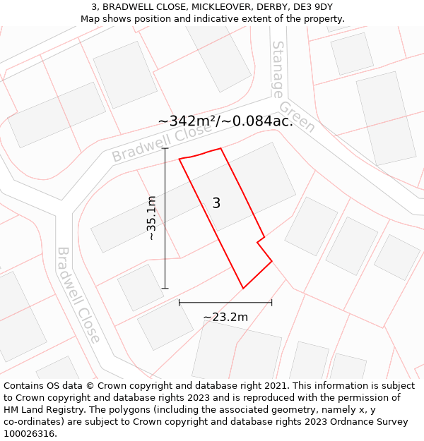 3, BRADWELL CLOSE, MICKLEOVER, DERBY, DE3 9DY: Plot and title map