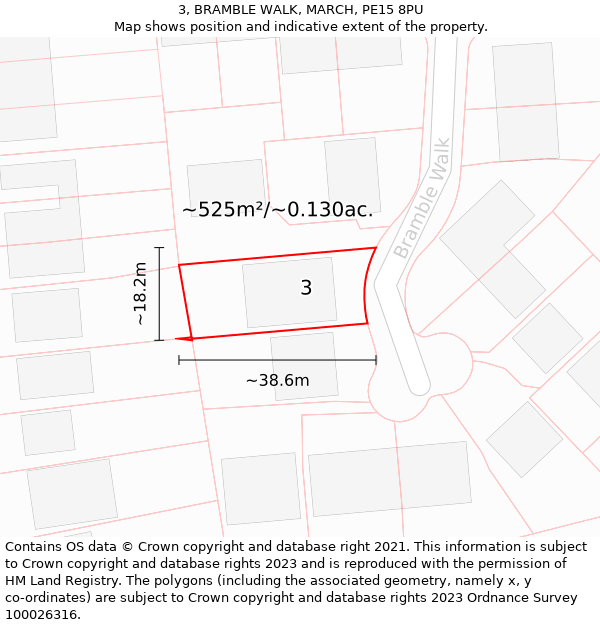 3, BRAMBLE WALK, MARCH, PE15 8PU: Plot and title map