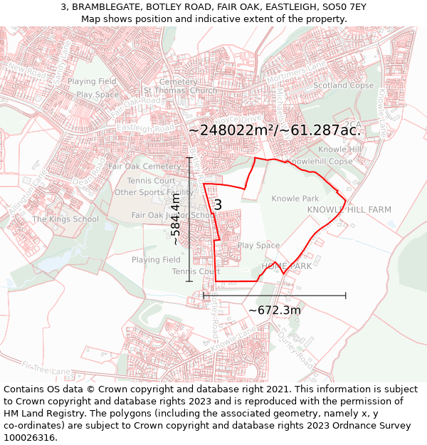 3, BRAMBLEGATE, BOTLEY ROAD, FAIR OAK, EASTLEIGH, SO50 7EY: Plot and title map