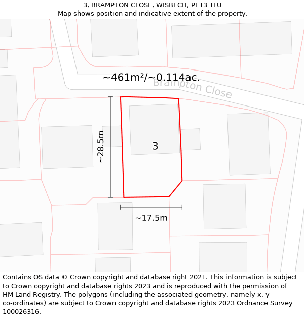 3, BRAMPTON CLOSE, WISBECH, PE13 1LU: Plot and title map