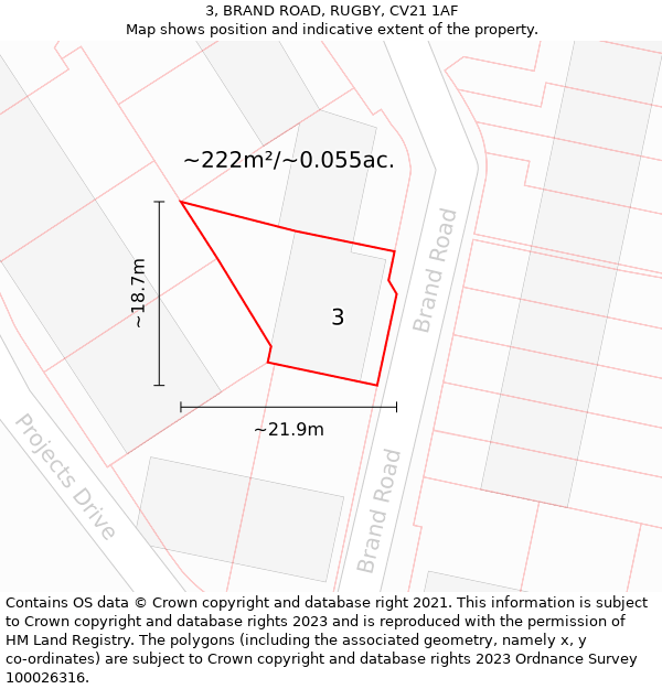 3, BRAND ROAD, RUGBY, CV21 1AF: Plot and title map