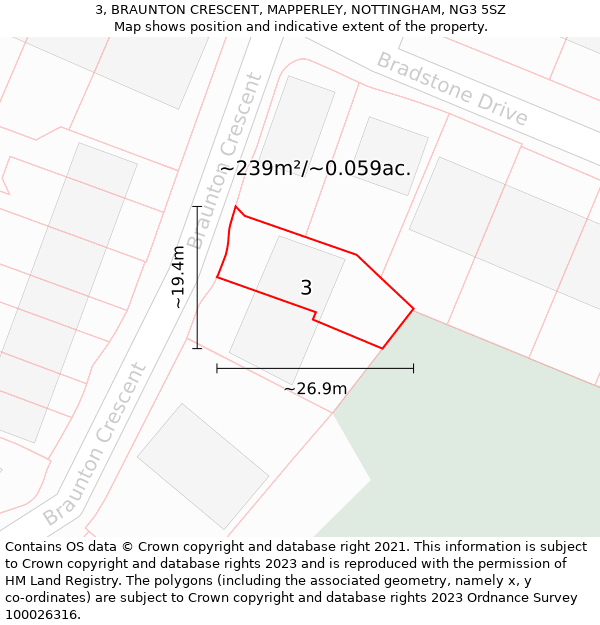 3, BRAUNTON CRESCENT, MAPPERLEY, NOTTINGHAM, NG3 5SZ: Plot and title map