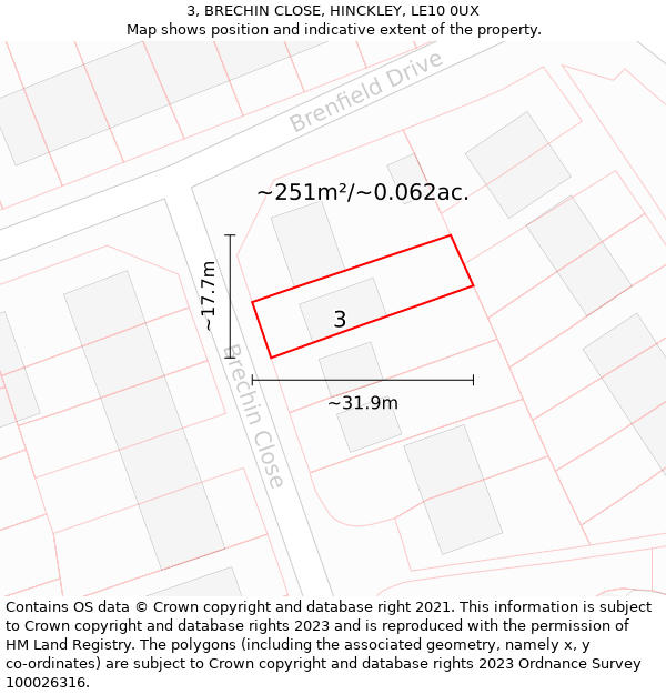 3, BRECHIN CLOSE, HINCKLEY, LE10 0UX: Plot and title map