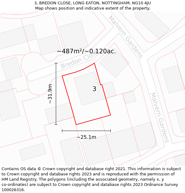 3, BREDON CLOSE, LONG EATON, NOTTINGHAM, NG10 4JU: Plot and title map