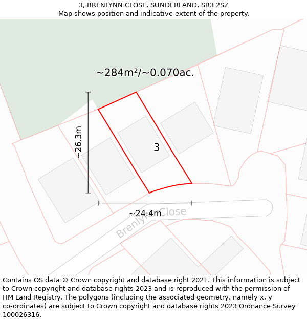 3, BRENLYNN CLOSE, SUNDERLAND, SR3 2SZ: Plot and title map