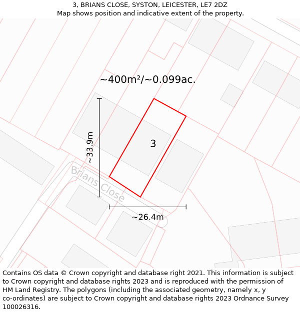 3, BRIANS CLOSE, SYSTON, LEICESTER, LE7 2DZ: Plot and title map