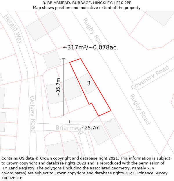 3, BRIARMEAD, BURBAGE, HINCKLEY, LE10 2PB: Plot and title map