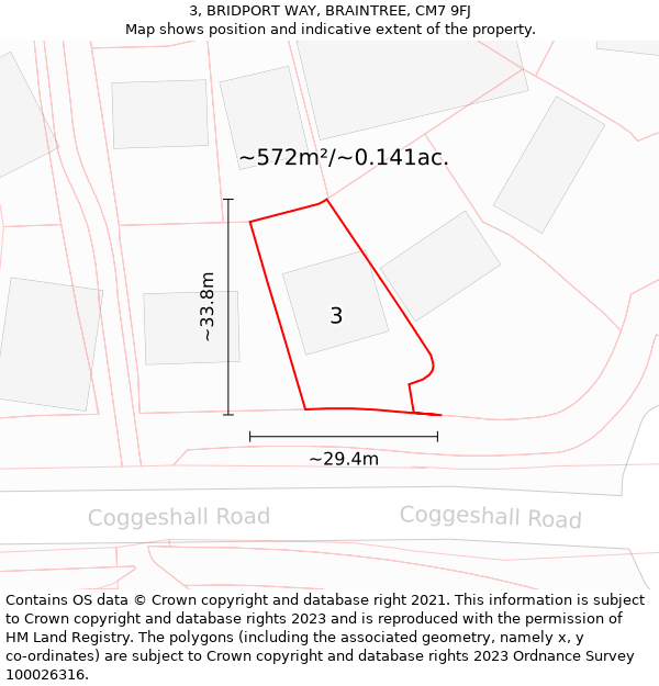 3, BRIDPORT WAY, BRAINTREE, CM7 9FJ: Plot and title map