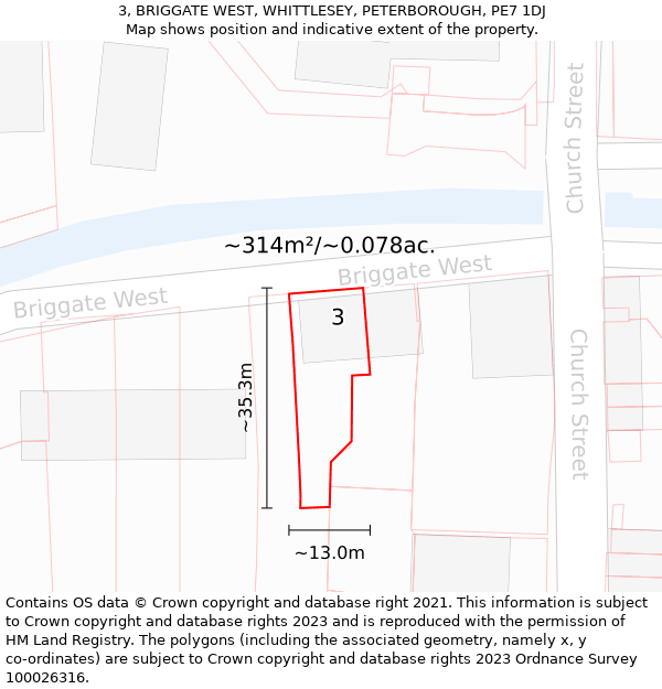 3, BRIGGATE WEST, WHITTLESEY, PETERBOROUGH, PE7 1DJ: Plot and title map