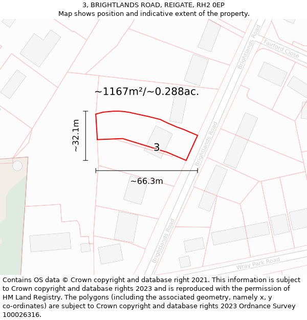 3, BRIGHTLANDS ROAD, REIGATE, RH2 0EP: Plot and title map