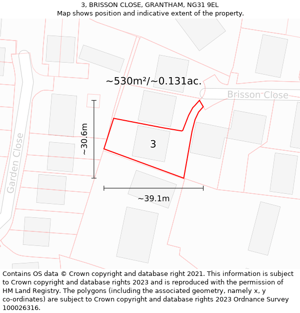 3, BRISSON CLOSE, GRANTHAM, NG31 9EL: Plot and title map