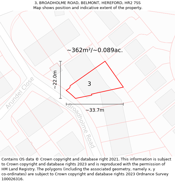 3, BROADHOLME ROAD, BELMONT, HEREFORD, HR2 7SS: Plot and title map