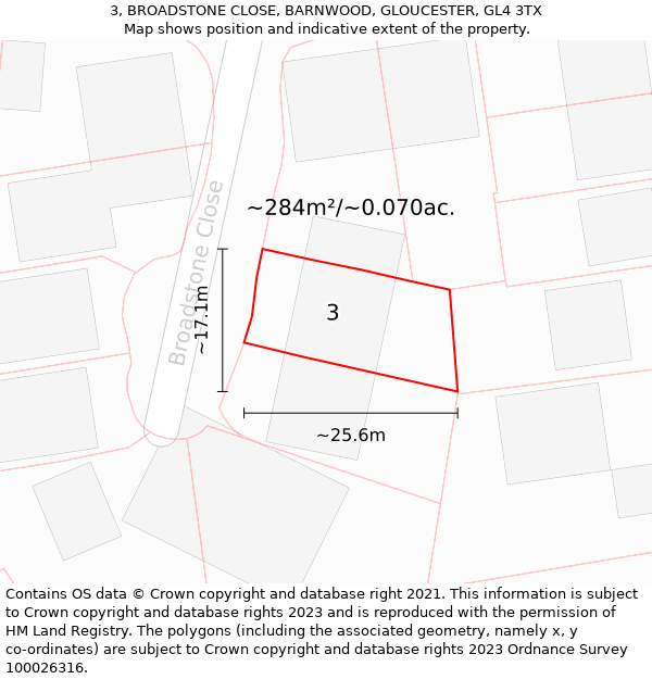 3, BROADSTONE CLOSE, BARNWOOD, GLOUCESTER, GL4 3TX: Plot and title map