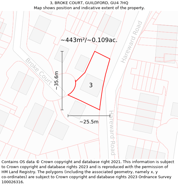 3, BROKE COURT, GUILDFORD, GU4 7HQ: Plot and title map