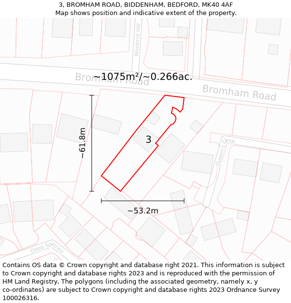 3, BROMHAM ROAD, BIDDENHAM, BEDFORD, MK40 4AF: Plot and title map