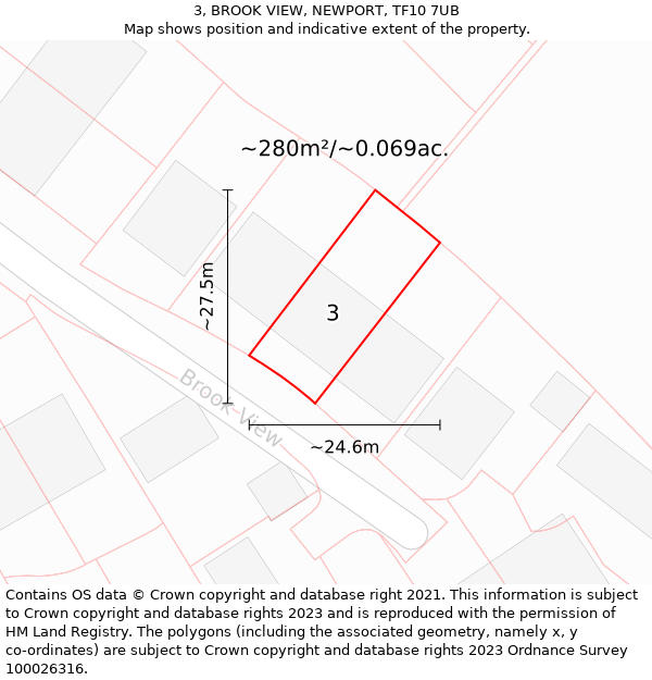 3, BROOK VIEW, NEWPORT, TF10 7UB: Plot and title map