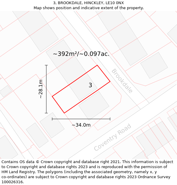 3, BROOKDALE, HINCKLEY, LE10 0NX: Plot and title map