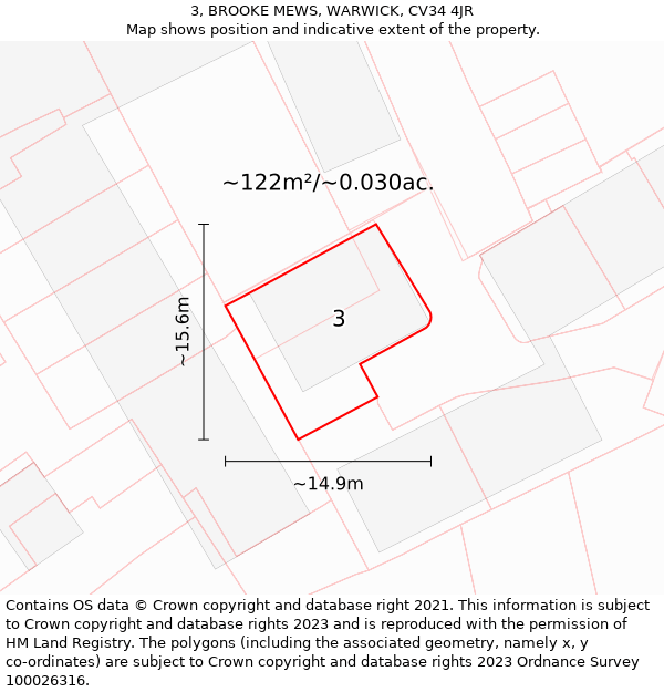 3, BROOKE MEWS, WARWICK, CV34 4JR: Plot and title map