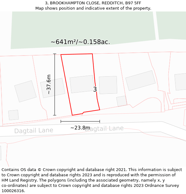 3, BROOKHAMPTON CLOSE, REDDITCH, B97 5FF: Plot and title map