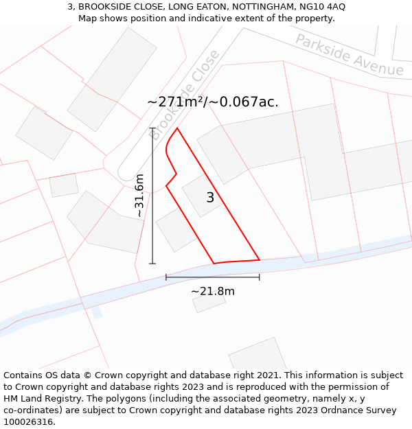 3, BROOKSIDE CLOSE, LONG EATON, NOTTINGHAM, NG10 4AQ: Plot and title map