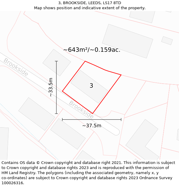 3, BROOKSIDE, LEEDS, LS17 8TD: Plot and title map