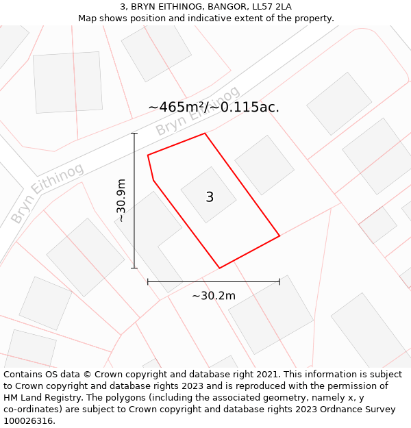 3, BRYN EITHINOG, BANGOR, LL57 2LA: Plot and title map