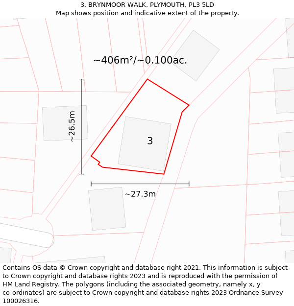 3, BRYNMOOR WALK, PLYMOUTH, PL3 5LD: Plot and title map