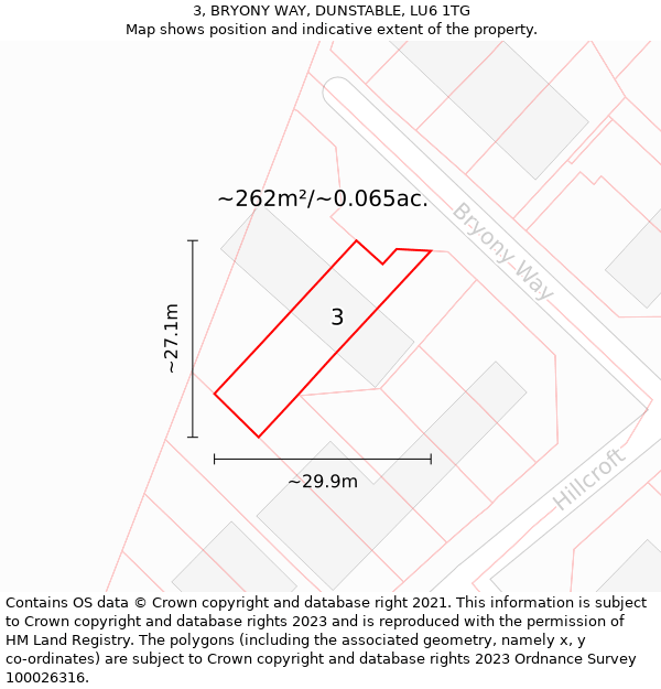 3, BRYONY WAY, DUNSTABLE, LU6 1TG: Plot and title map