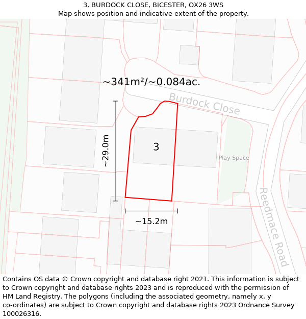 3, BURDOCK CLOSE, BICESTER, OX26 3WS: Plot and title map