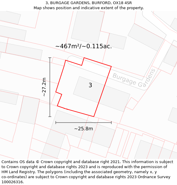 3, BURGAGE GARDENS, BURFORD, OX18 4SR: Plot and title map