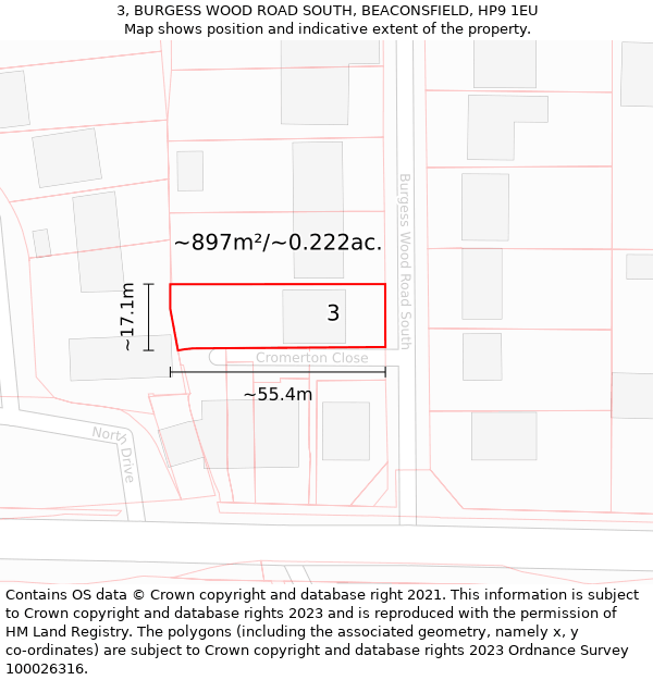 3, BURGESS WOOD ROAD SOUTH, BEACONSFIELD, HP9 1EU: Plot and title map