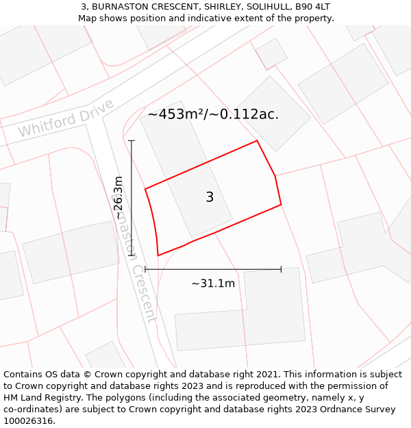 3, BURNASTON CRESCENT, SHIRLEY, SOLIHULL, B90 4LT: Plot and title map