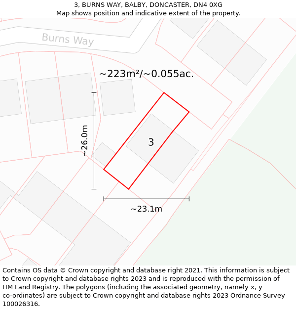 3, BURNS WAY, BALBY, DONCASTER, DN4 0XG: Plot and title map