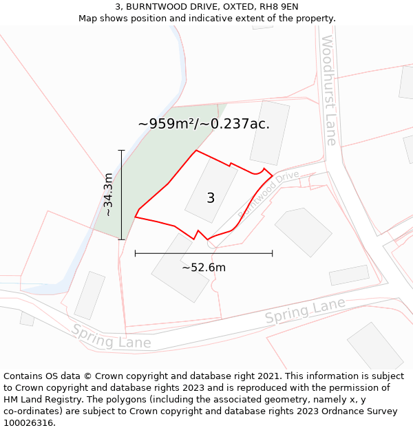 3, BURNTWOOD DRIVE, OXTED, RH8 9EN: Plot and title map