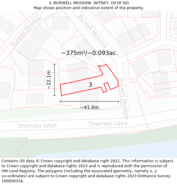 3, BURWELL MEADOW, WITNEY, OX28 5JG: Plot and title map
